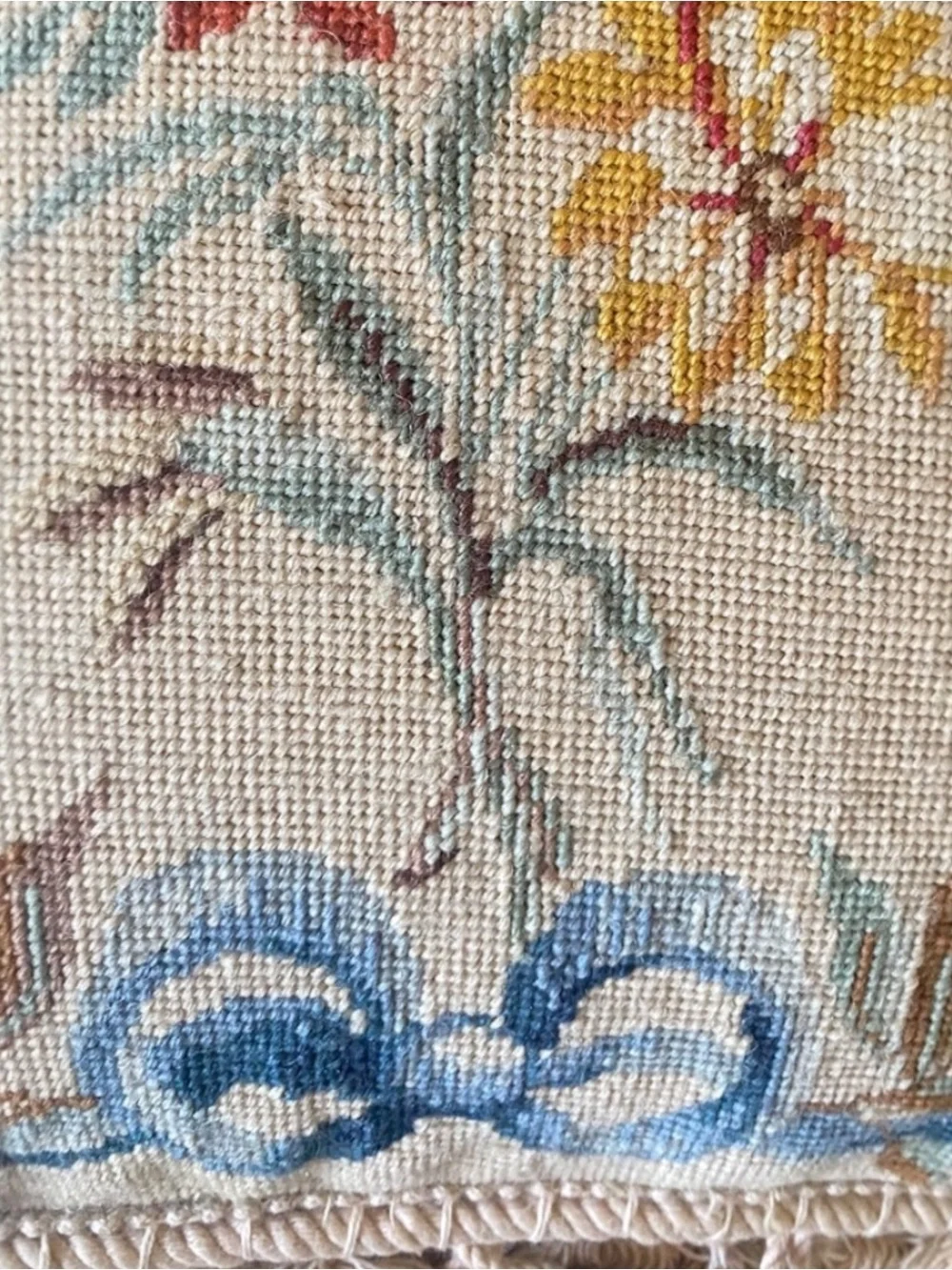Vintage Needlepoint Throw Pillows – Set of 2 – Feather/Down Filled – 14” x 14”